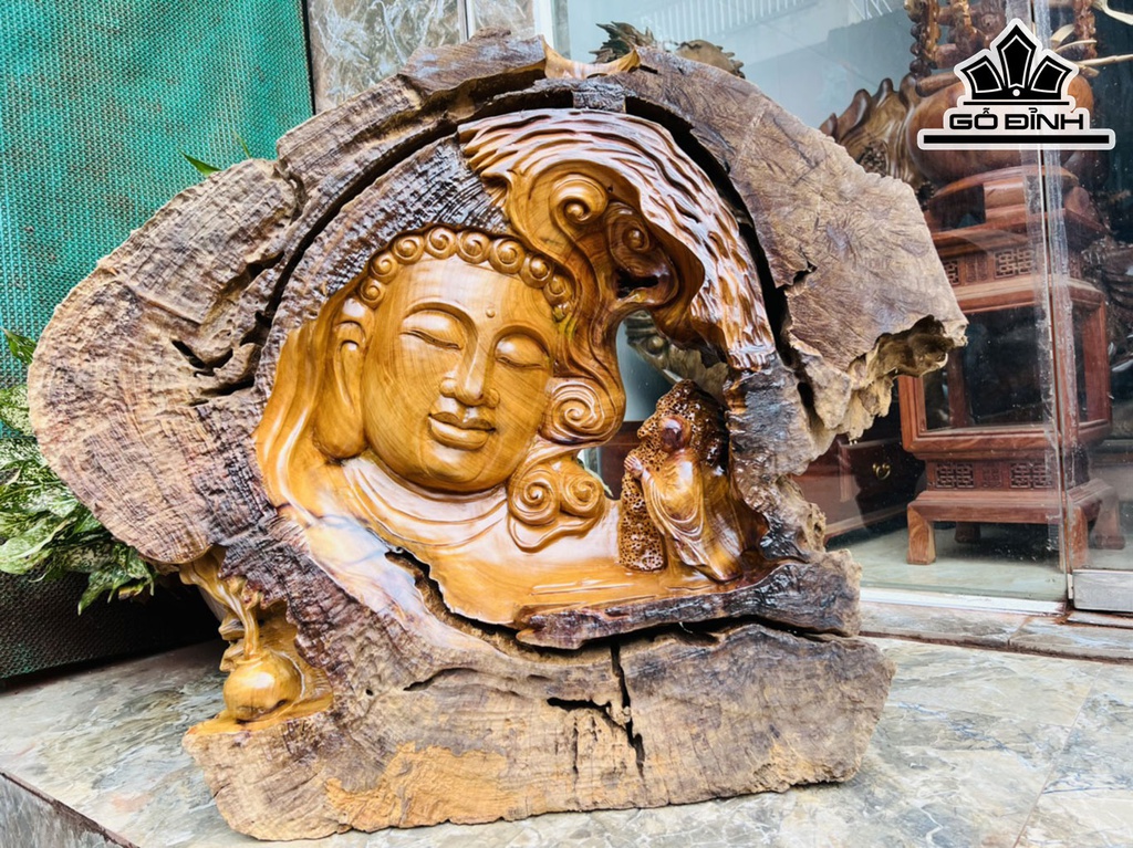 Tượng Nhất Tâm Bái Phật Gỗ Xá Xị Cao 71 Ngang 82 Sâu 20 (cm)