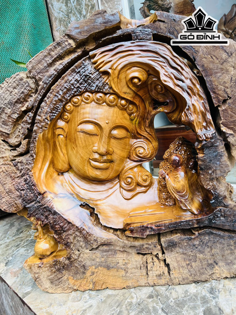 Tượng Nhất Tâm Bái Phật Gỗ Xá Xị Cao 71 Ngang 82 Sâu 20 (cm)