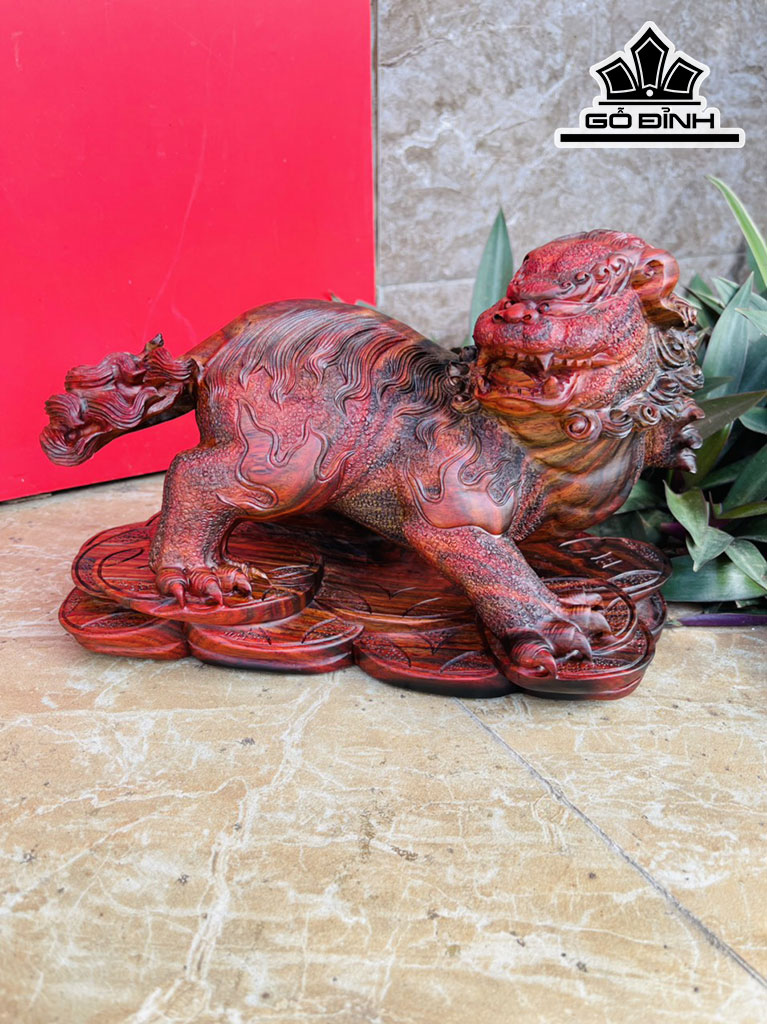 Tượng Kỳ Lân Gỗ Trắc Cao 16 Ngang 28 Sâu 14 (cm)