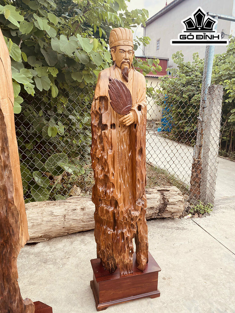 Tượng Gia Cát Lượng Gỗ Lũa Dổi Cao 162 Ngang 43 Sâu 20 (cm)