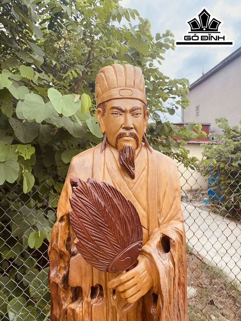 Tượng Gia Cát Lượng Gỗ Lũa Dổi Cao 162 Ngang 43 Sâu 20 (cm)