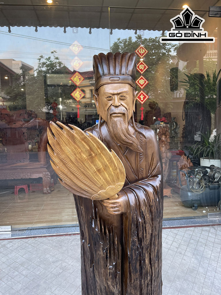 Tượng Gia Cát Lượng Gỗ Đinh Hương Cao 135 Ngang 40 Sâu 20 (cm)