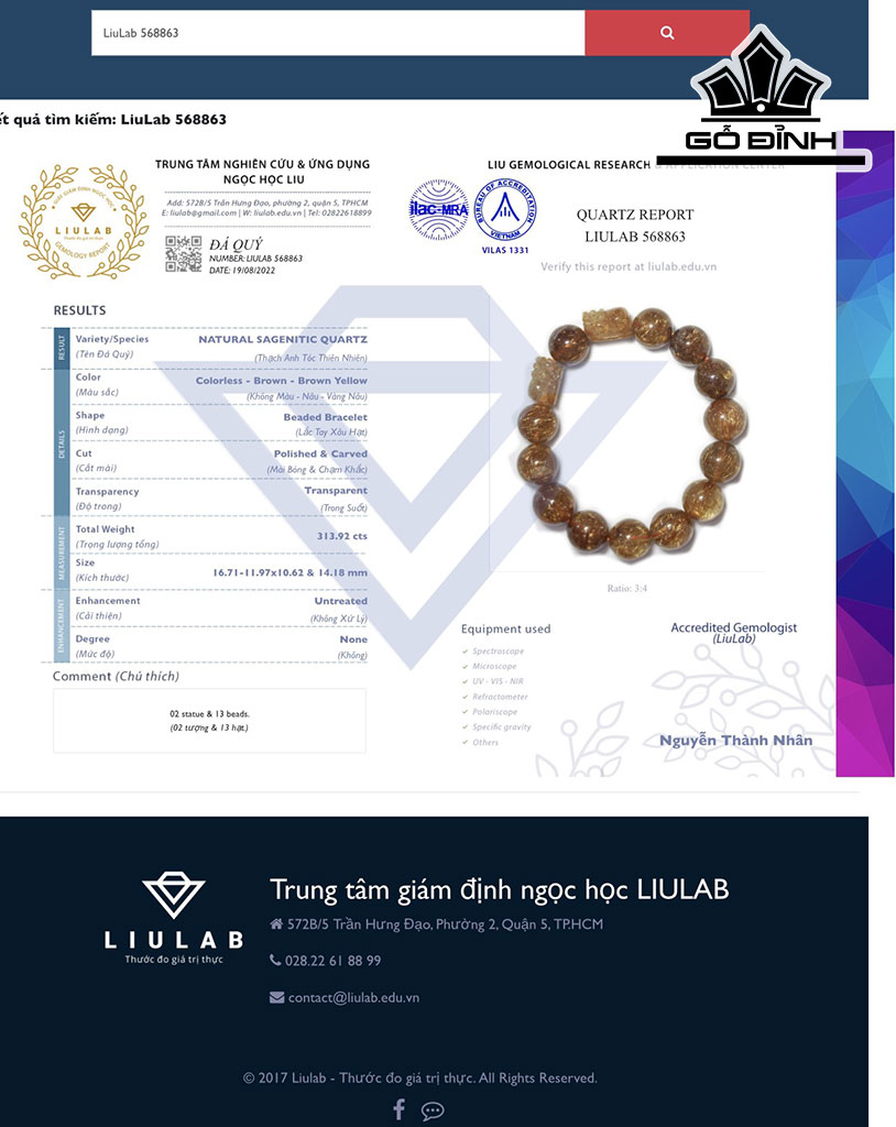 Vòng Tay Đá Thạch Anh Tóc Nâu Đường Kính 14.18 (mm) 313,92cts