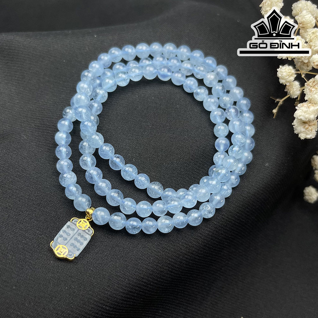 Vòng Tay Đá Aquamarine Đường Kính Hạt 5,5 (mm)