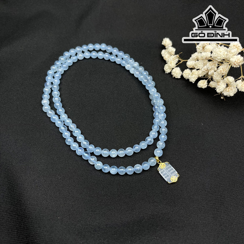 Vòng Tay Đá Aquamarine Đường Kính Hạt 5,5 (mm)