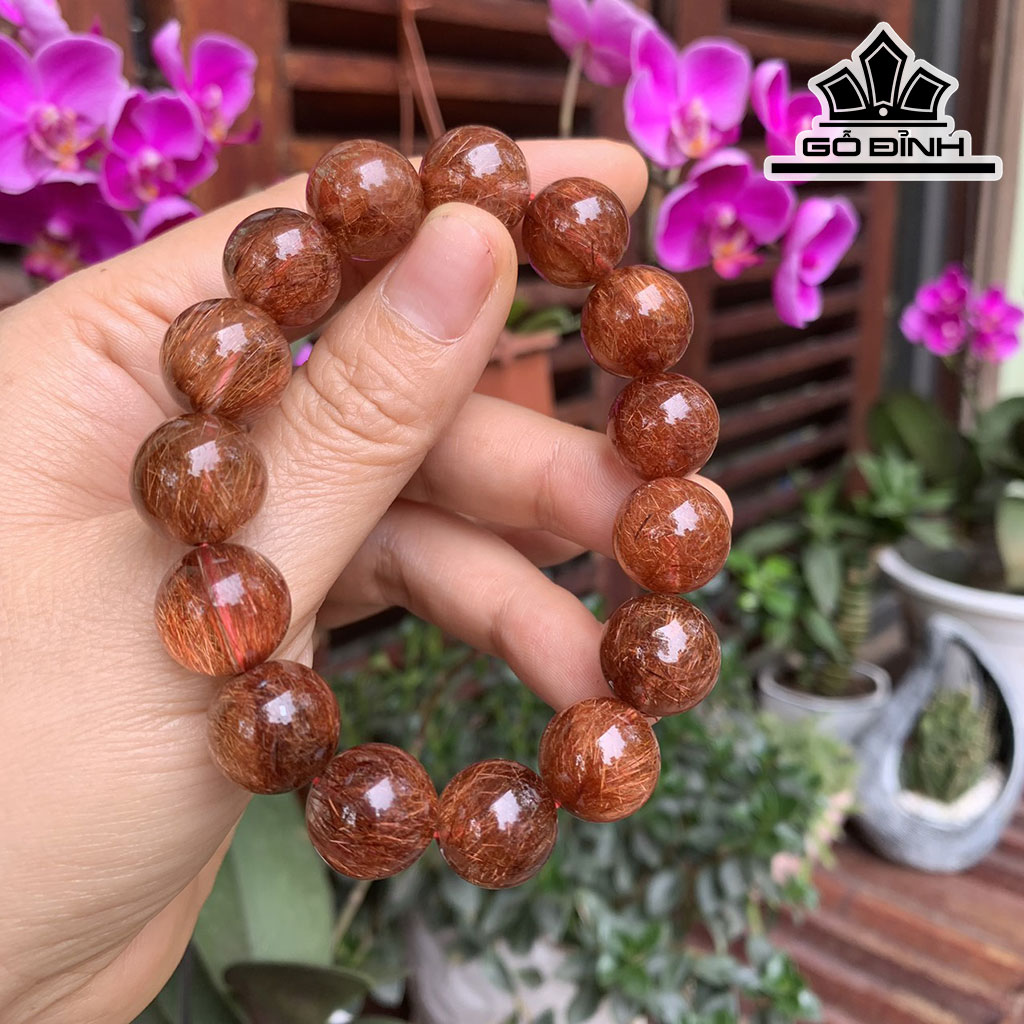 Vòng Tay Đá Thạch Anh Tóc Nâu Đường Kính Hạt 14 (mm)