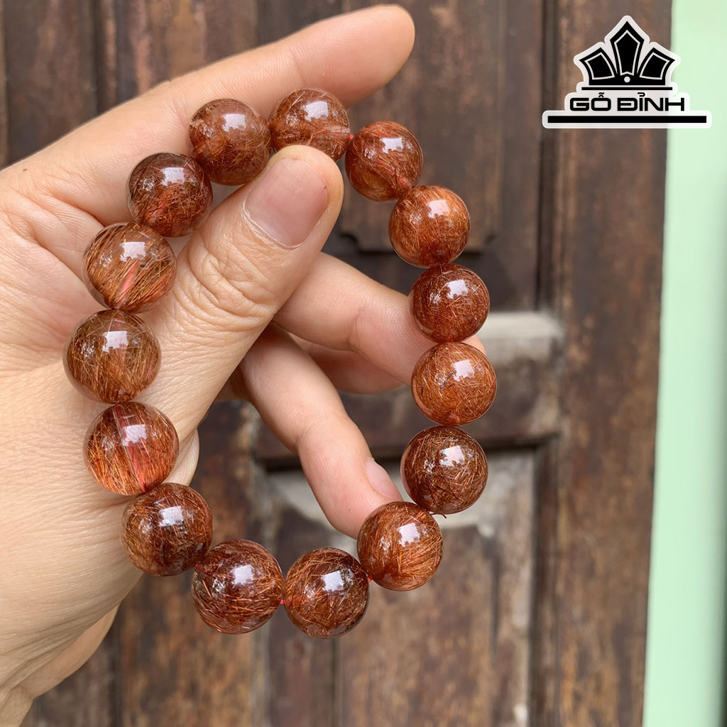 Vòng Tay Đá Thạch Anh Tóc Nâu Đường Kính Hạt 14 (mm)