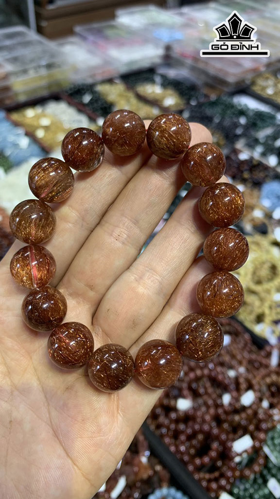 Vòng Tay Đá Thạch Anh Tóc Nâu Đường Kính Hạt 14 (mm)