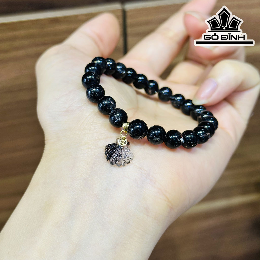 Vòng Tay Túi Tiền Đá Thạch Anh Tóc Đen Đường Kính Hạt 7,7 (mm)