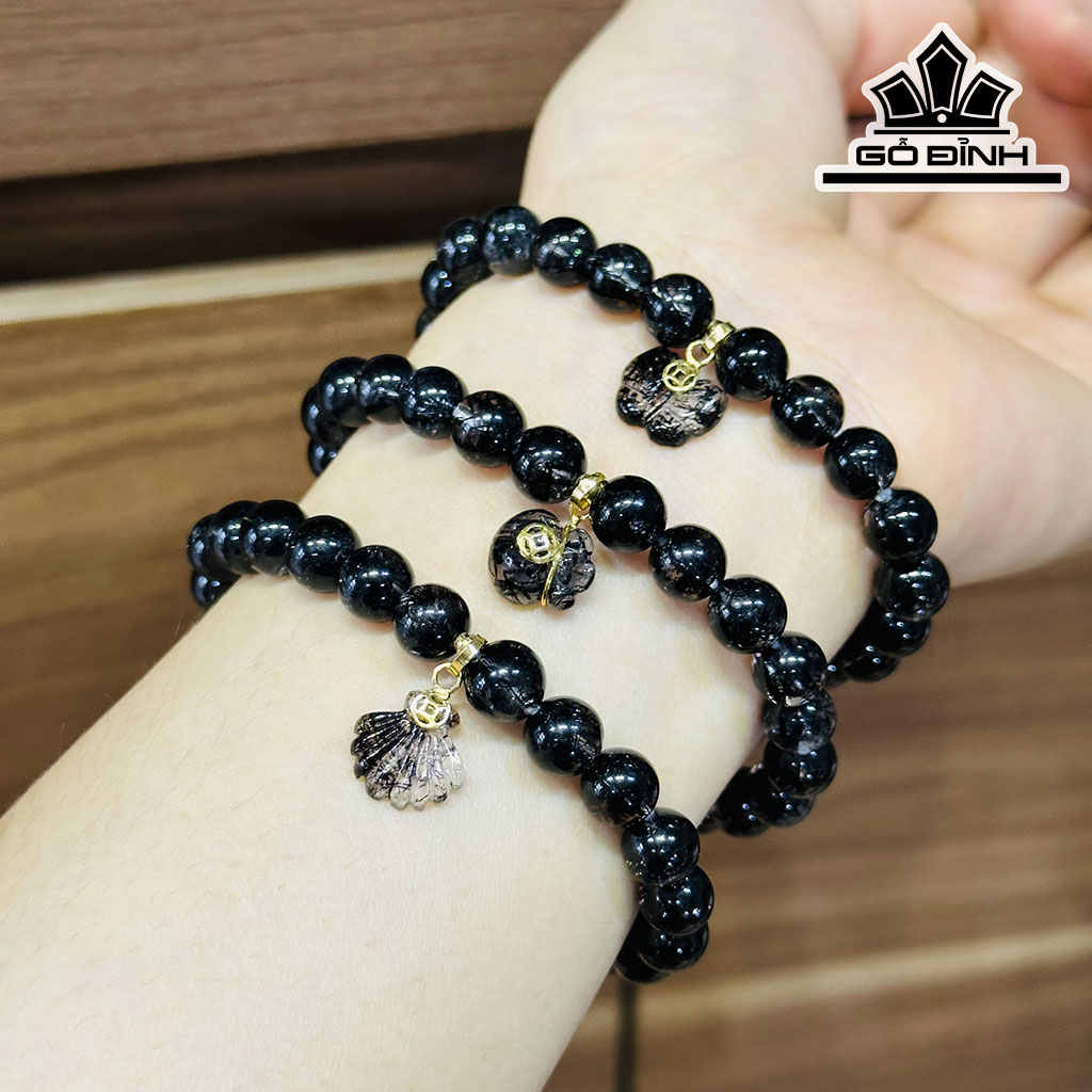 Vòng Tay Túi Tiền Đá Thạch Anh Tóc Đen Đường Kính Hạt 7,7 (mm)