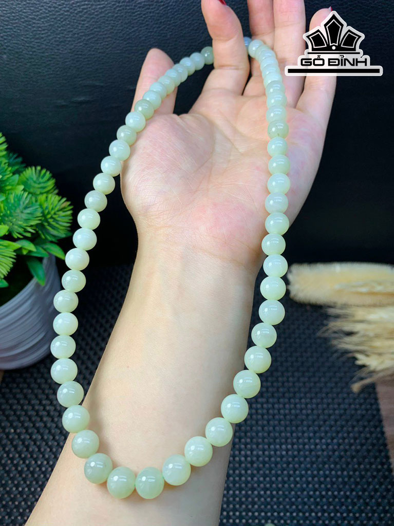 Vòng Tay Đá Ngọc Bích (Nephrite Jade) Đường Kính Hạt 8 (mm)