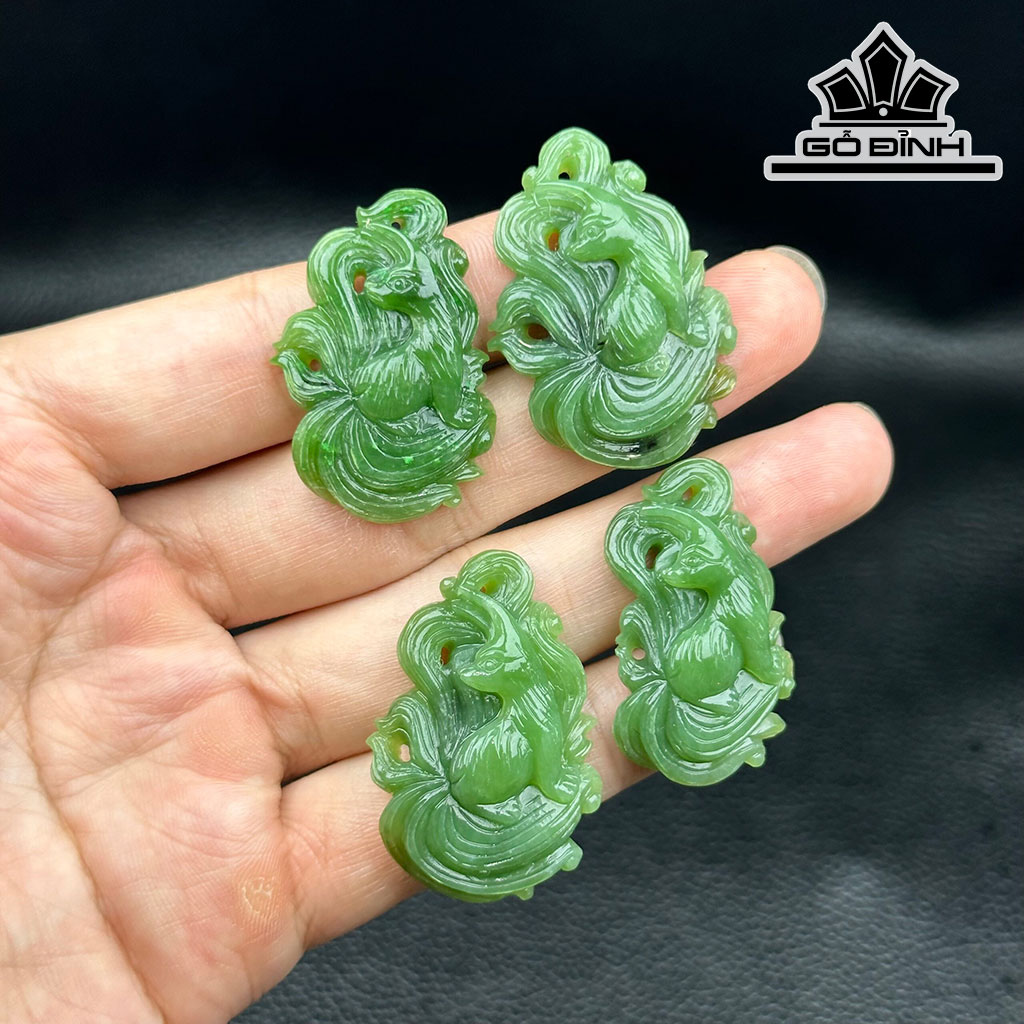 Mặt Dây Chuyền Hồ Ly Đá Ngọc Bích (Nephrite Jade) Cao 37 (mm)