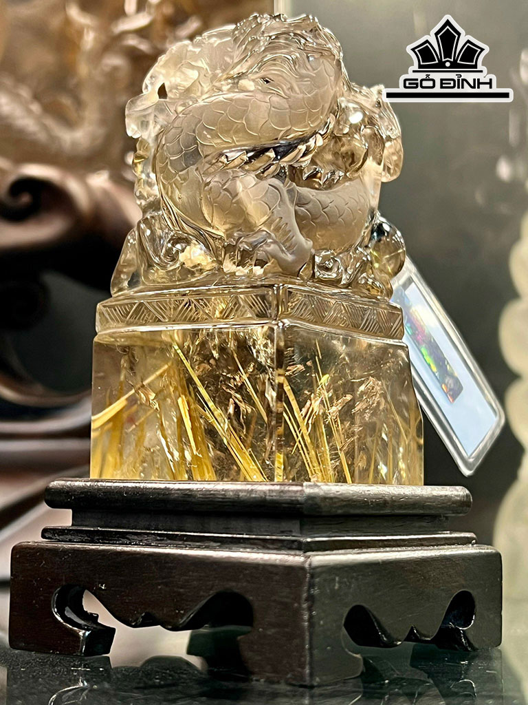 Ấn Rồng Đá Thạch Anh Tóc Vàng Cao 81,61 Ngang 45,61 Sâu 39,62 (mm) 273,94gr