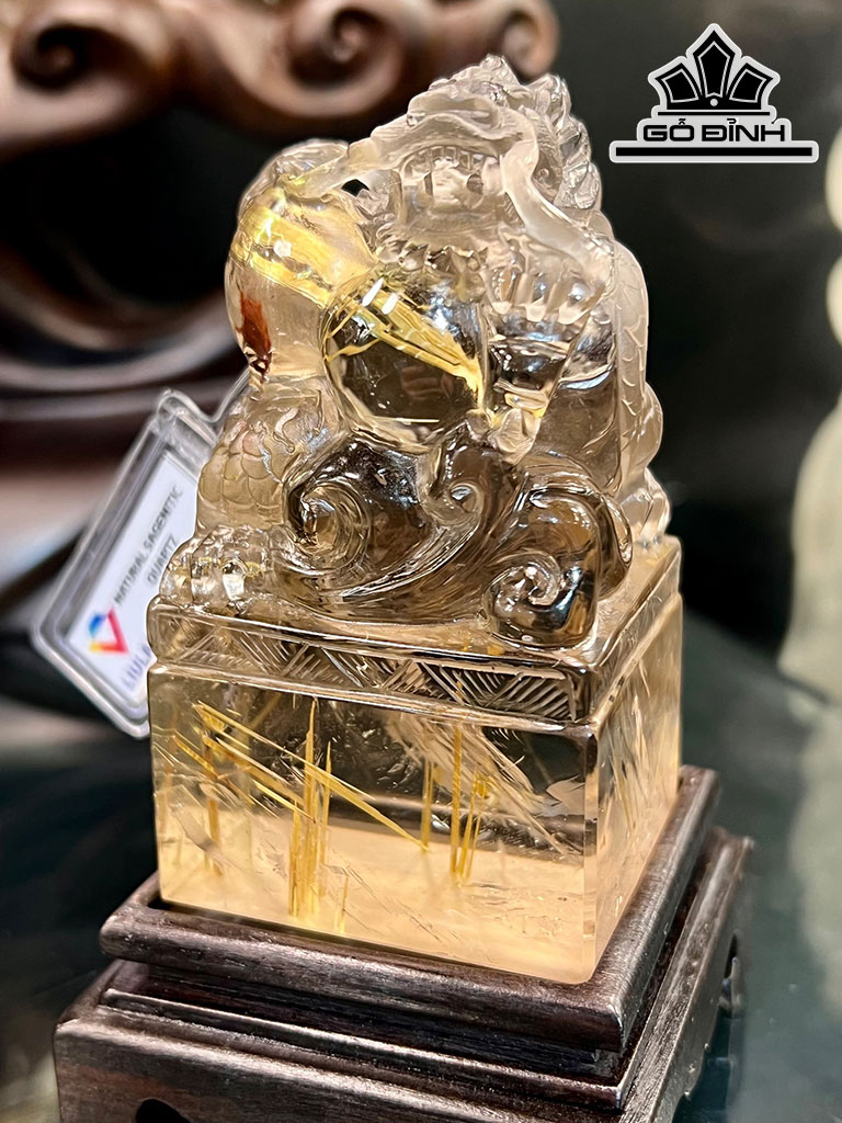 Ấn Rồng Đá Thạch Anh Tóc Vàng Cao 81,61 Ngang 45,61 Sâu 39,62 (mm) 273,94gr