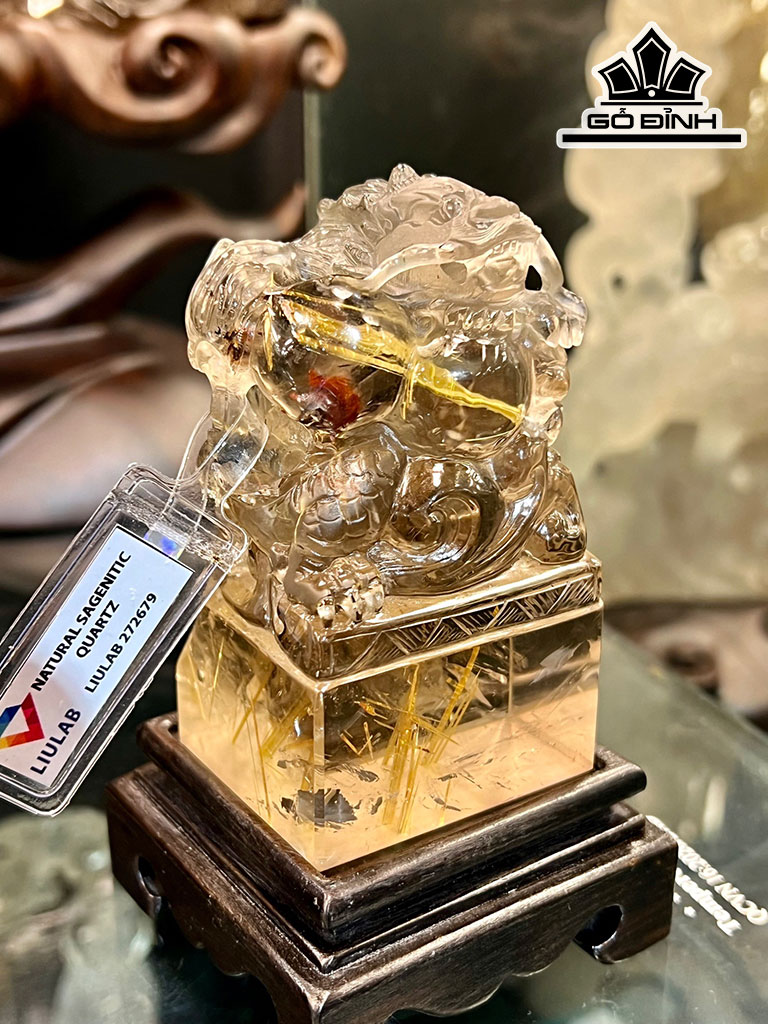 Ấn Rồng Đá Thạch Anh Tóc Vàng Cao 81,61 Ngang 45,61 Sâu 39,62 (mm) 273,94gr