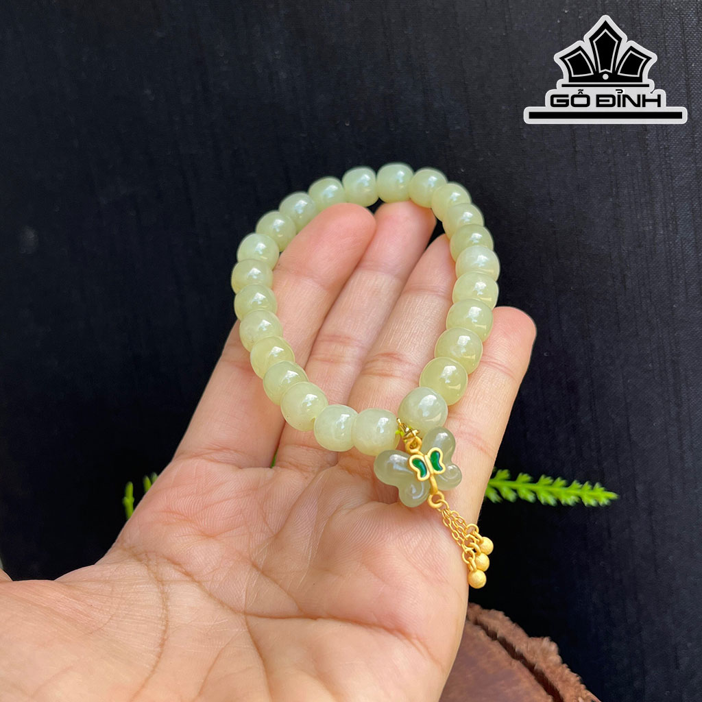 Vòng Tay Đá Ngọc Bích (Nephrite Jade) Đường Kính Hạt 8 (mm)