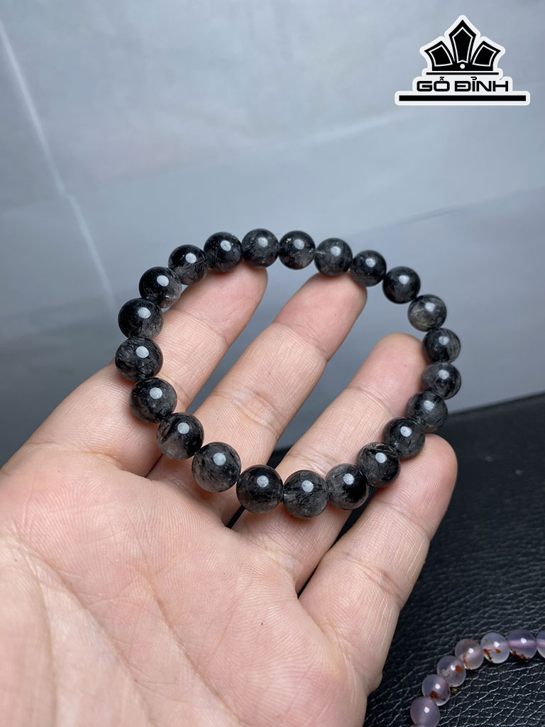 Vòng Tay Đá Thạch Anh Tóc Đen Đường Kính Hạt 9 (mm)