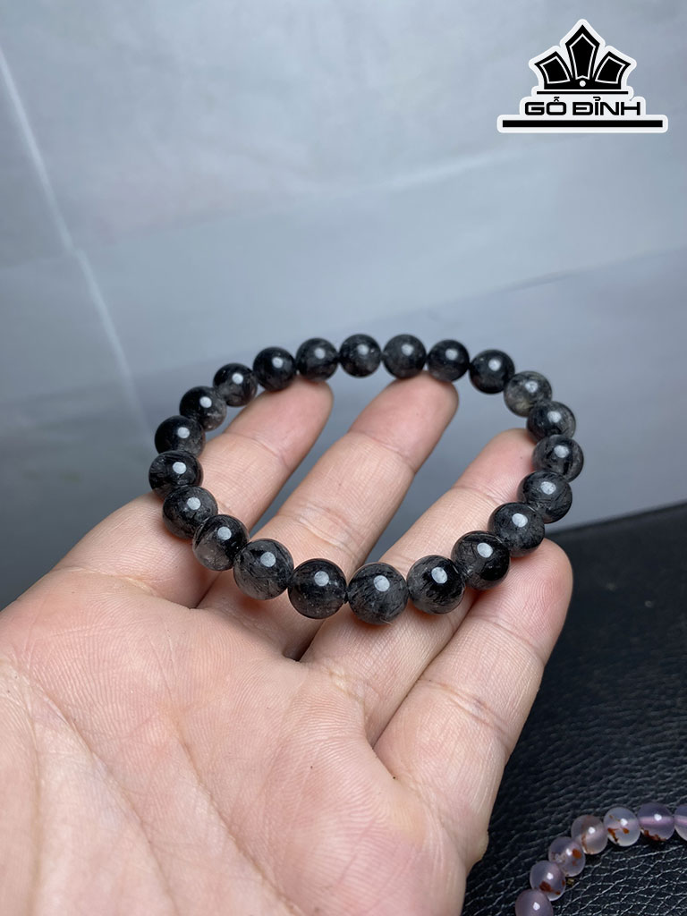 Vòng Tay Đá Thạch Anh Tóc Đen Đường Kính Hạt 9 (mm)