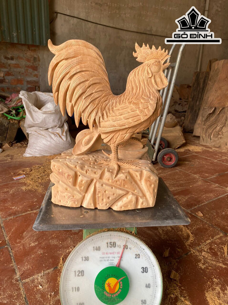 Tượng Gà Trống Gỗ Ngọc Am Cao 50 Ngang 33 Sâu 20 (cm)