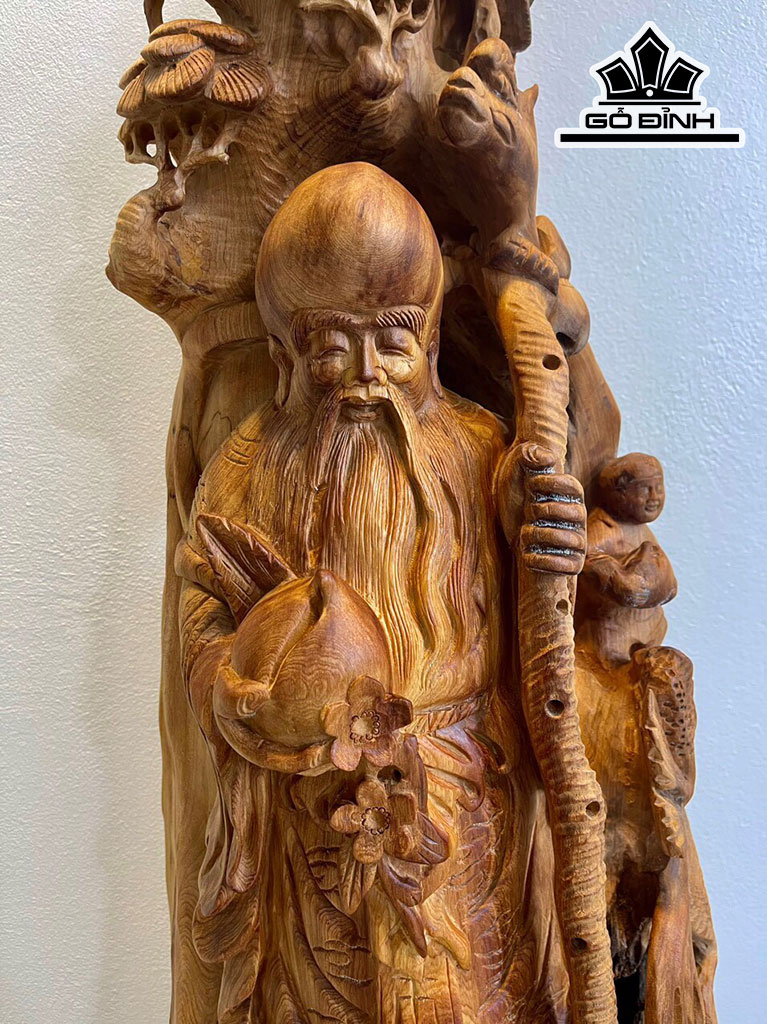 Tượng Ông Thọ Gỗ Ngọc Am Cao 106 Ngang 38 Sâu 27 (cm)