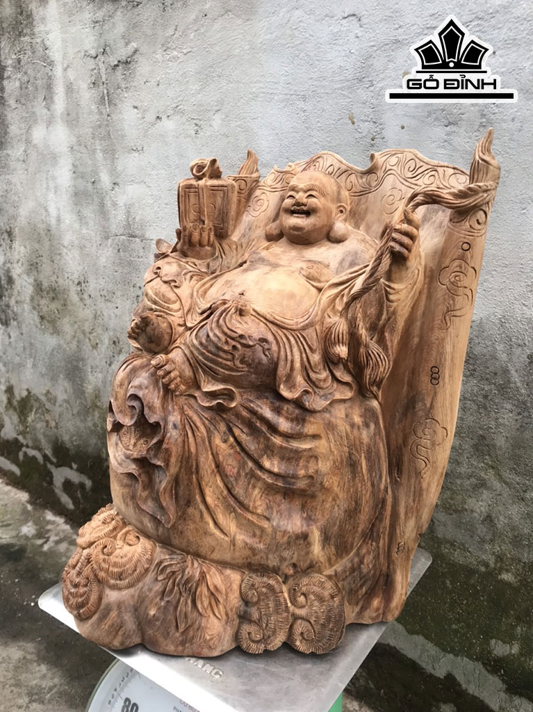 Tượng Phật Di Lặc Gỗ Ngọc Am Cao 46 Ngang 38 Sâu 30 (cm)