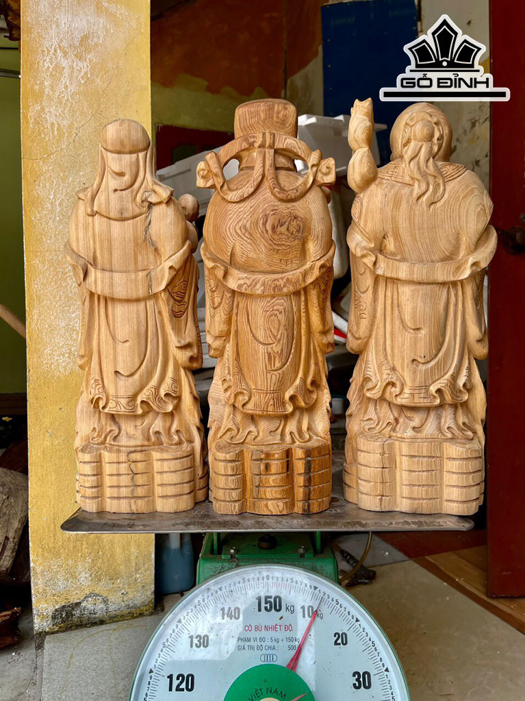 Tượng Phúc Lộc Thọ (Tam Đa) Gỗ Ngọc Am Cao 47 Ngang 15 Sâu 12 (cm)