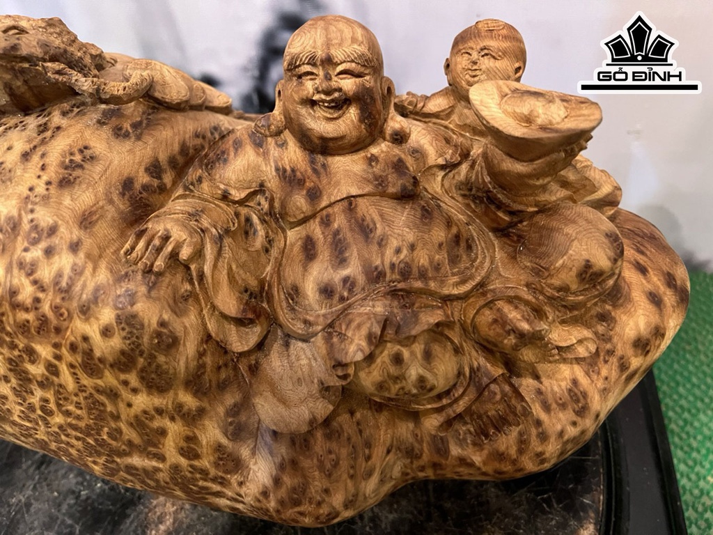 Tượng Phật Di Lặc Gỗ Nu Ngọc Am Cao 20 Ngang 36 Sâu 18 (cm)
