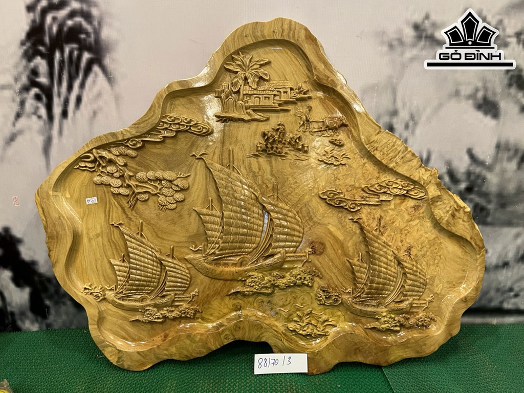 Tranh Thuận Buồm Xuôi Gió Gỗ Nu Nghiến Cao 70 Ngang 88 Sâu 3 (cm)