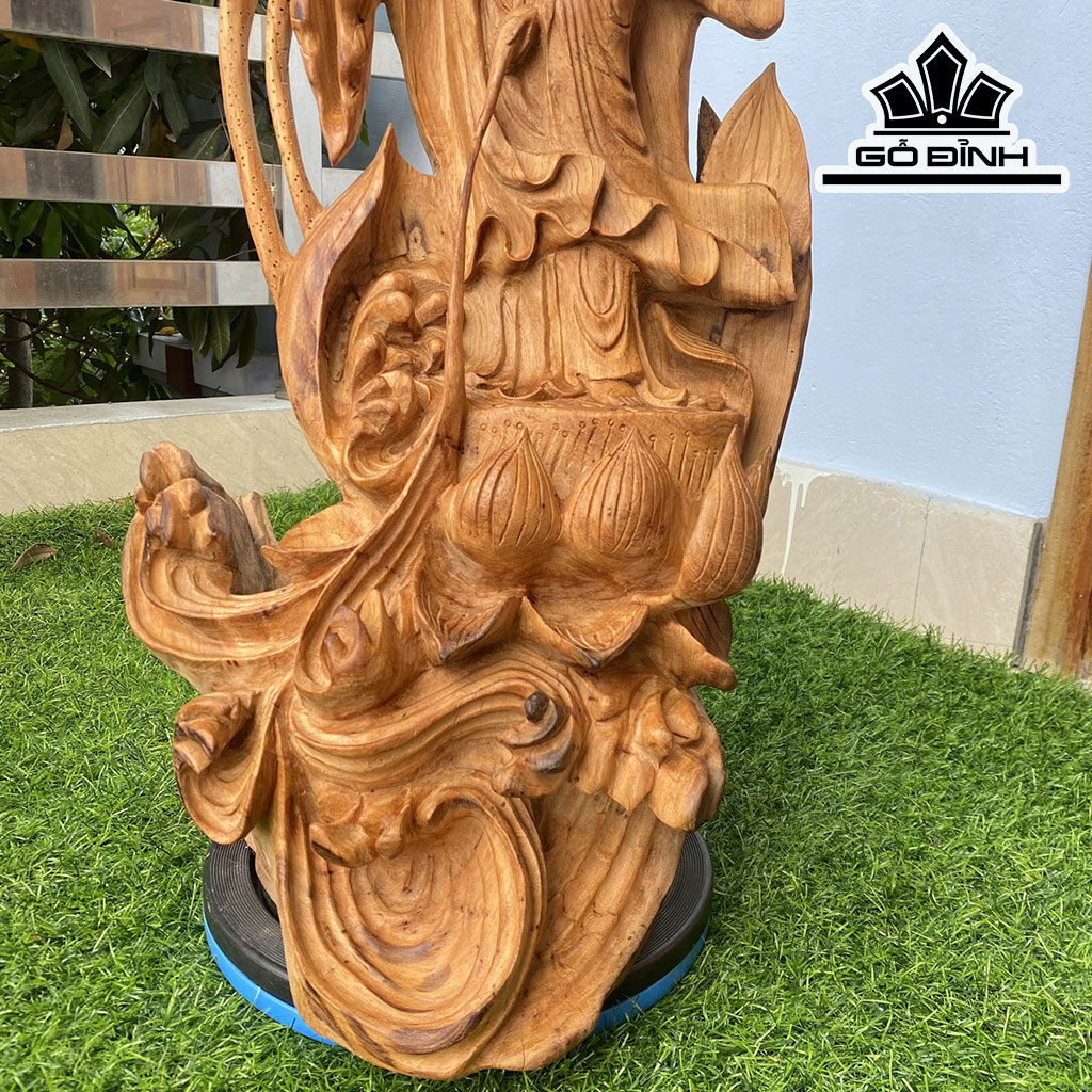 Tượng Phật Bà Quan Âm Gỗ Ngọc Am Cao 70 Ngang 33 Sâu 30 (cm)