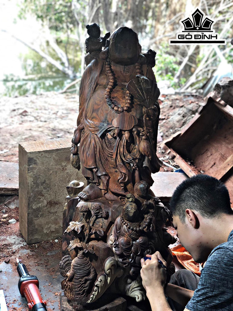Tượng Phật Di Lặc Gỗ Trắc Cao 108 Ngang 52 Sâu 46 (cm)
