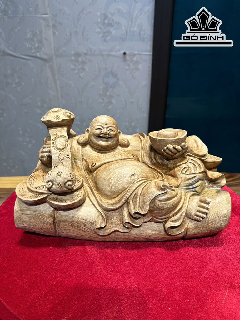 Tượng Phật Di Lặc Gỗ Ngọc Am Cao 18 Ngang 33 Sâu 21 (cm)