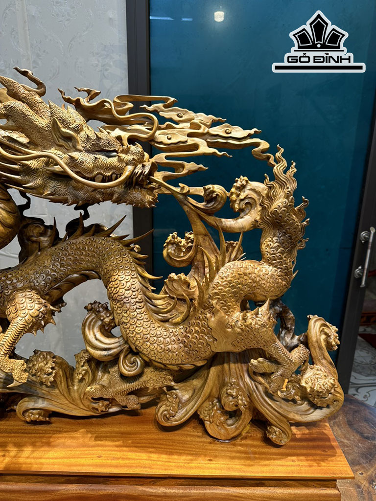 Tượng Rồng Phong Thủy Gỗ Bách Xanh Cao 68 Ngang 79 Sâu 30 Cao Cả Kỷ 88 (cm)