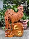 Tượng Gà Phong Thủy Gỗ Hương Cao 47 Ngang 28 Sâu 10 (cm)