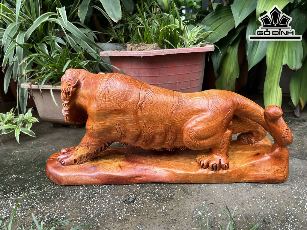 Tượng Hổ Phong Thủy Gỗ Hương Ngang 45 Cao 20 Sâu 13 (cm)