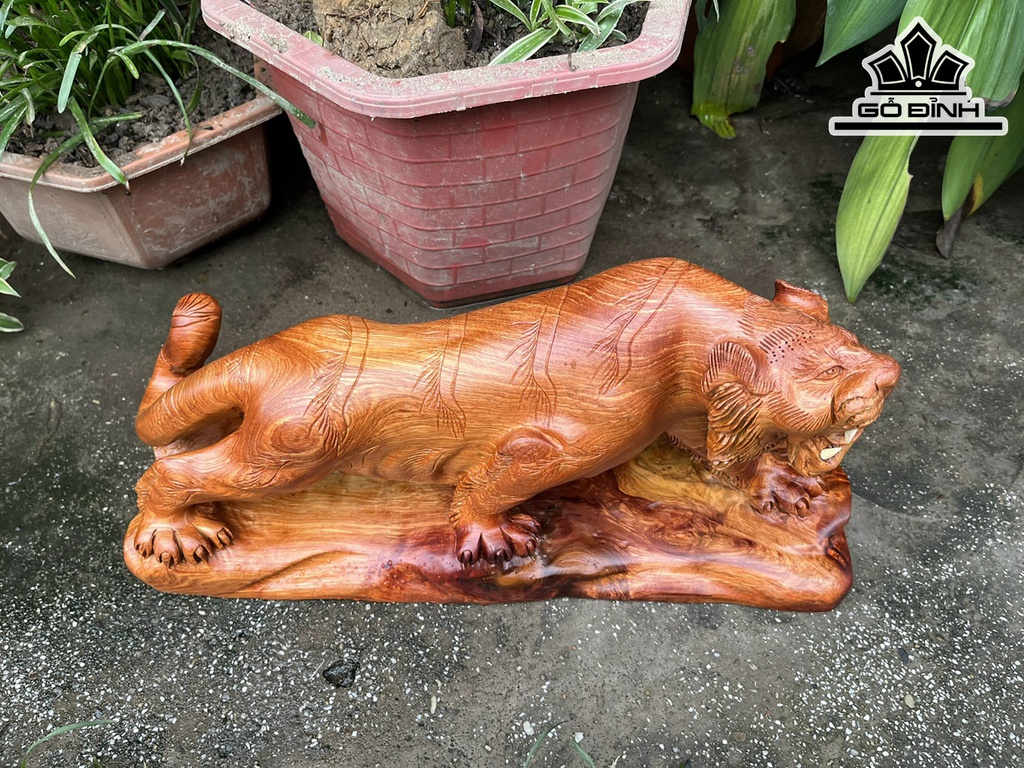 Tượng Hổ Phong Thủy Gỗ Hương Ngang 45 Cao 20 Sâu 13 (cm)