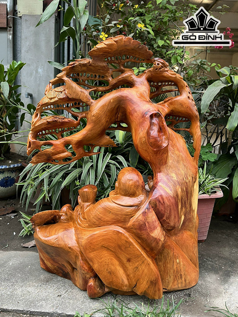 Tượng Phật Di Lặc Gỗ Hương Cao 70 Ngang 50 Sâu 20 (cm)