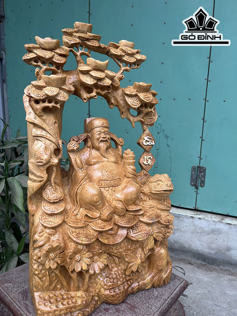Tượng Thần Tài Gỗ Ngọc Am Cao 63 Ngang 35 Sâu 18 (cm)