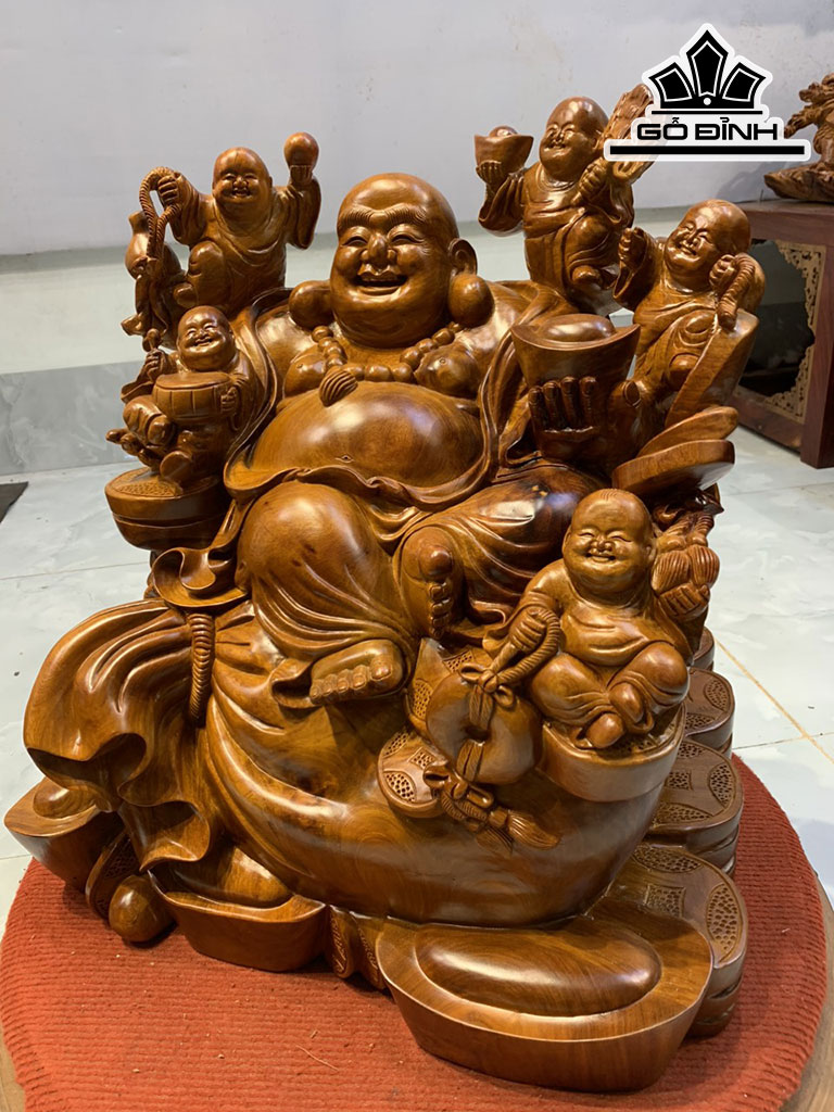 Tượng Phật Di Lặc Gỗ Hương Cao 44 Ngang 42 Sâu 35 (cm)