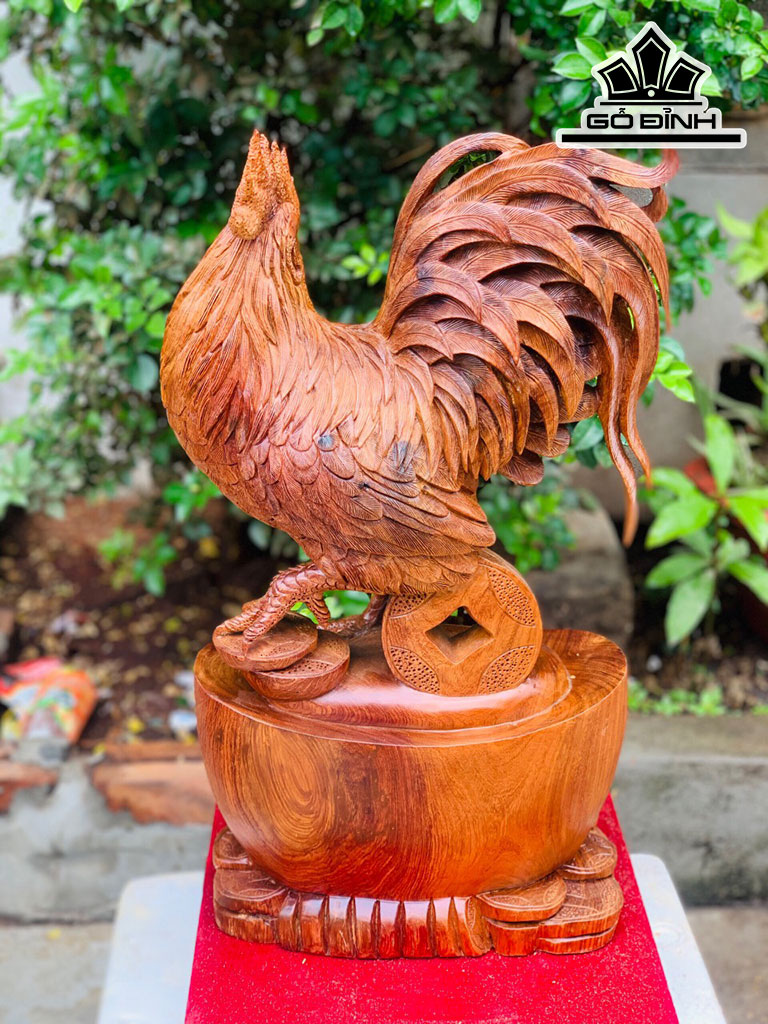 Tượng Gà Trống Gỗ Hương Cao 56 Ngang 33 Sâu 17 (cm)