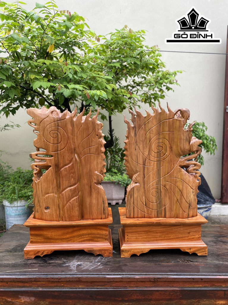 Tượng Cá Chép Hóa Rồng Gỗ Ngọc Am Cao 50 Ngang 35 Sâu 15 Cao Cả Kỷ 65 (cm)
