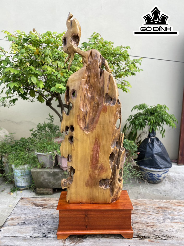 Tượng Đạt Ma Sư Tổ Gỗ Lũa Dổi Cao 108 Ngang 40 Sâu 17 Cao Cả Kỷ 128 (cm)