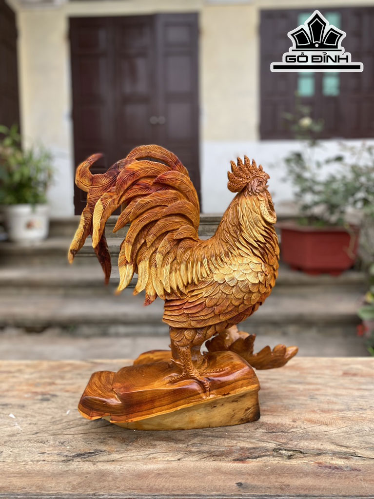 Tượng Gà Trống Gỗ Hương Cao 48 Ngang 40 Sâu 25 (cm)