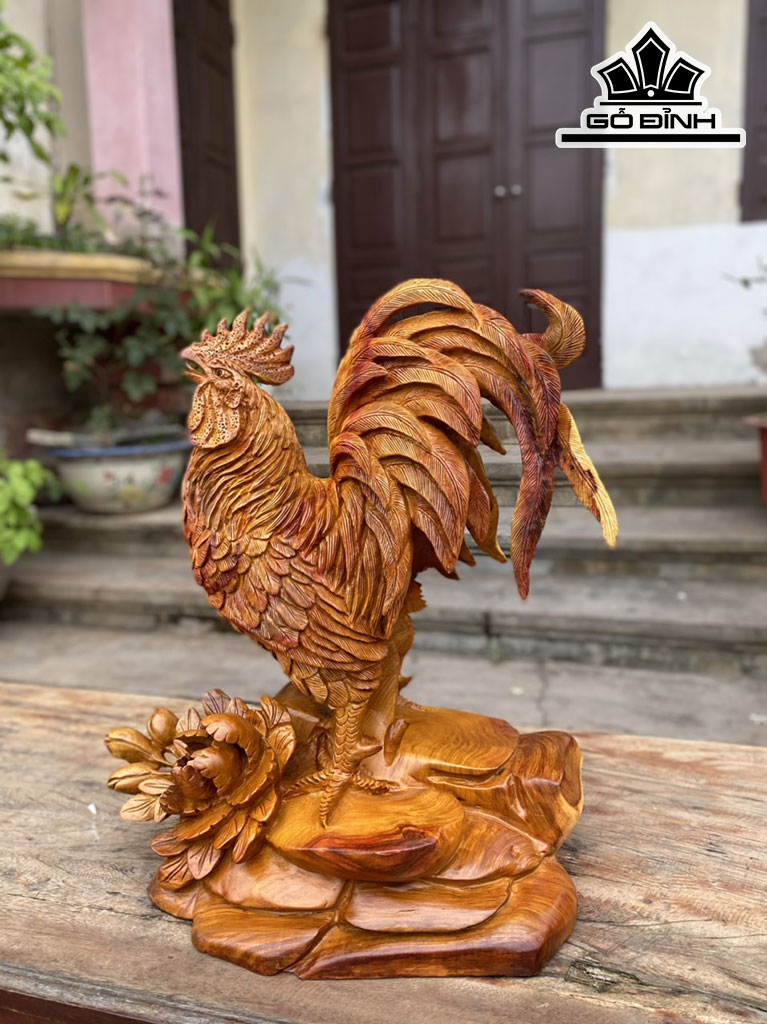 Tượng Gà Trống Gỗ Hương Cao 48 Ngang 40 Sâu 25 (cm)