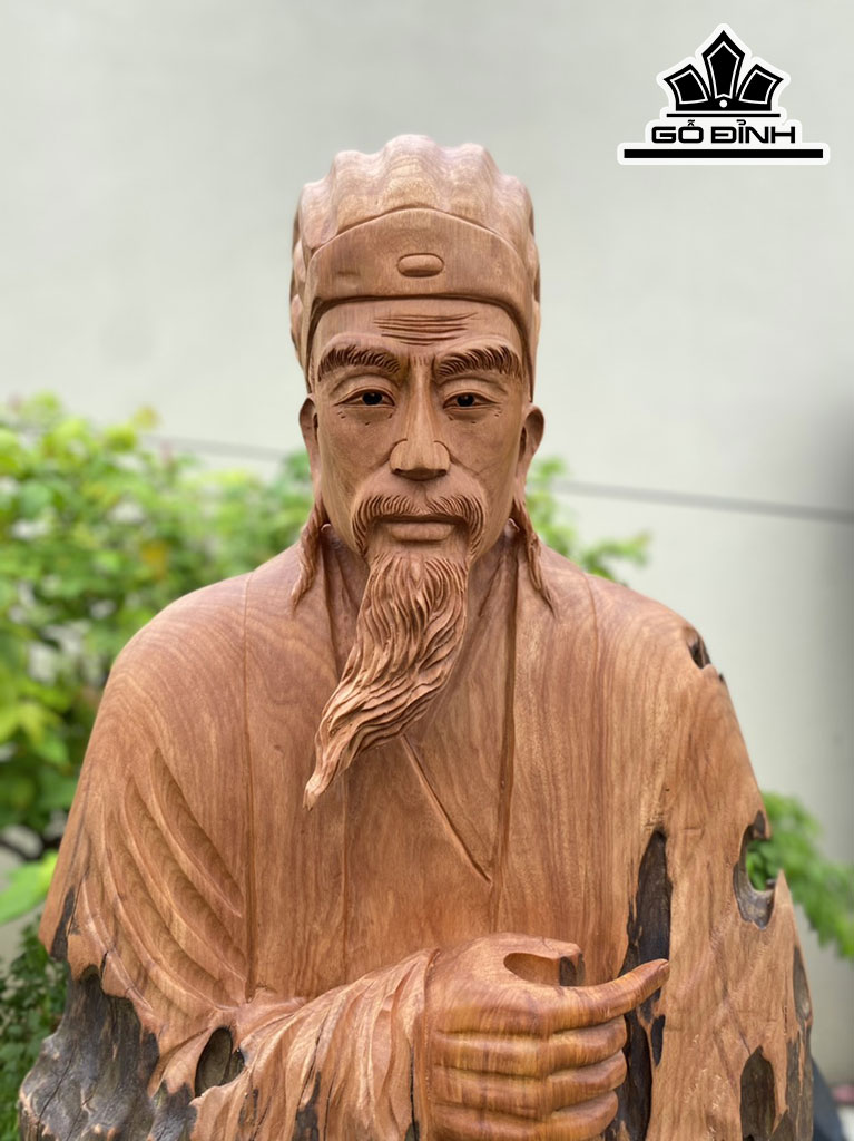 Tượng Gia Cát Lượng Gỗ Đinh Hương Cao 120 Ngang 40 Sâu 16 (cm)