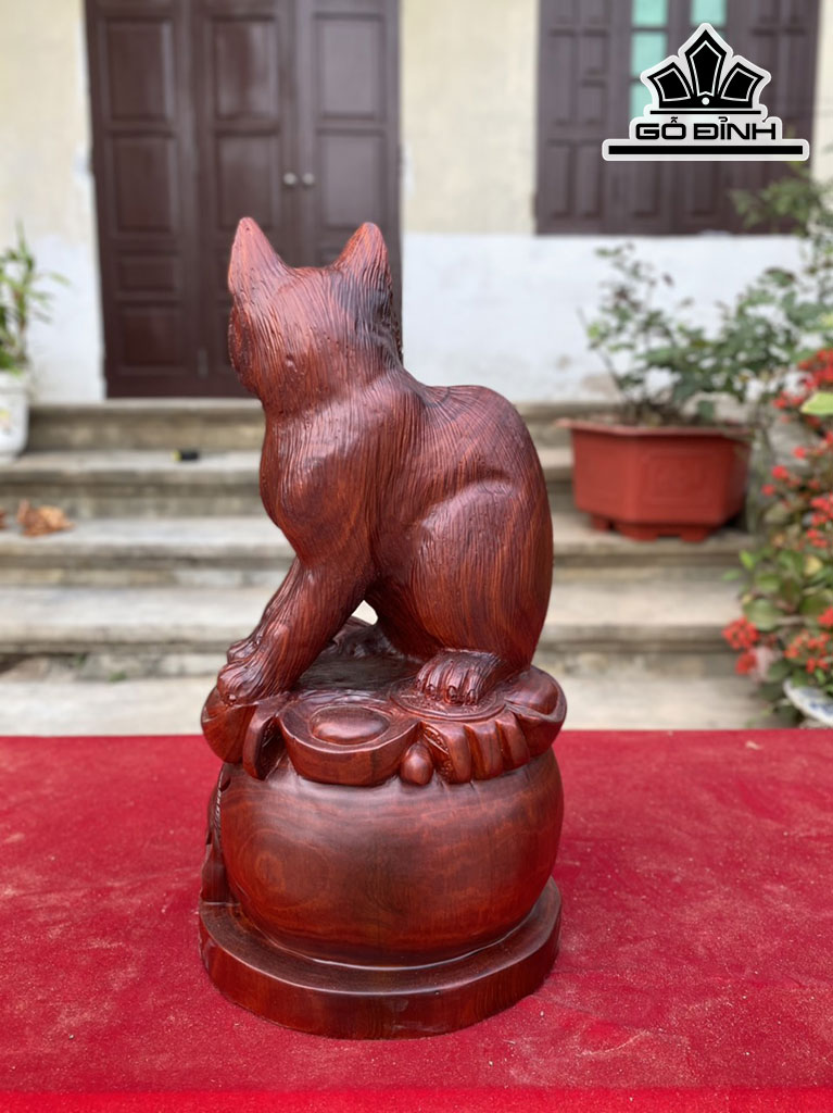 Tượng Mèo Gỗ Tử Đàn Cao 42 Ngang 22 Sâu 20 (cm)