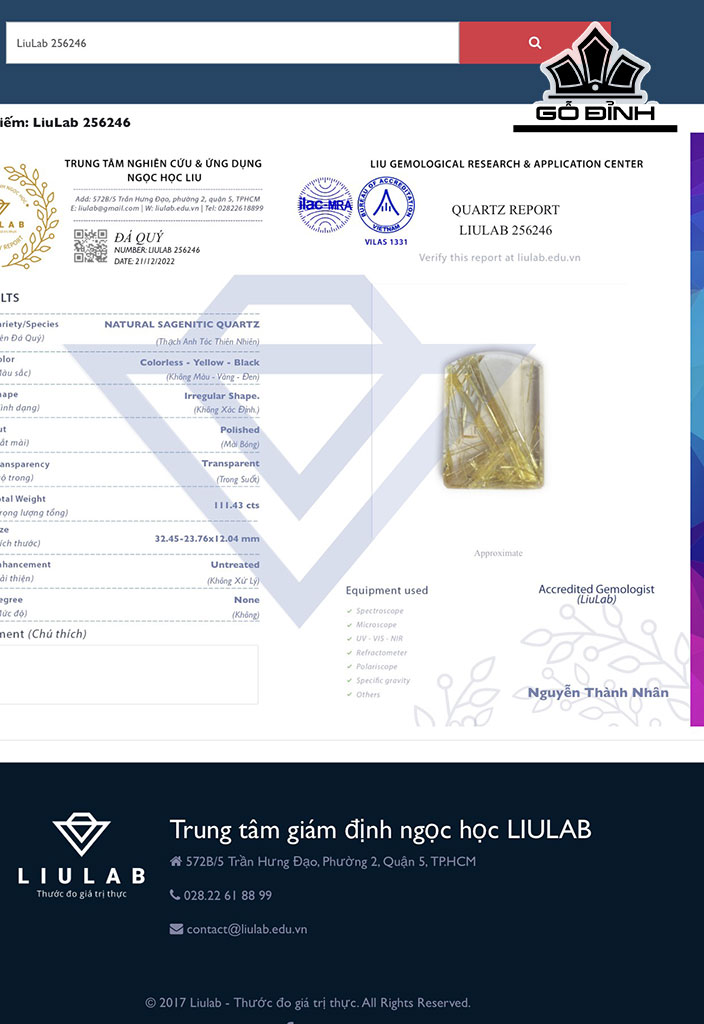 Mặt Dây Chuyền Đá Thạch Anh Tóc Vàng Cao 32,45 Ngang 23,76 Sâu 12,04 (mm) 111,43cts