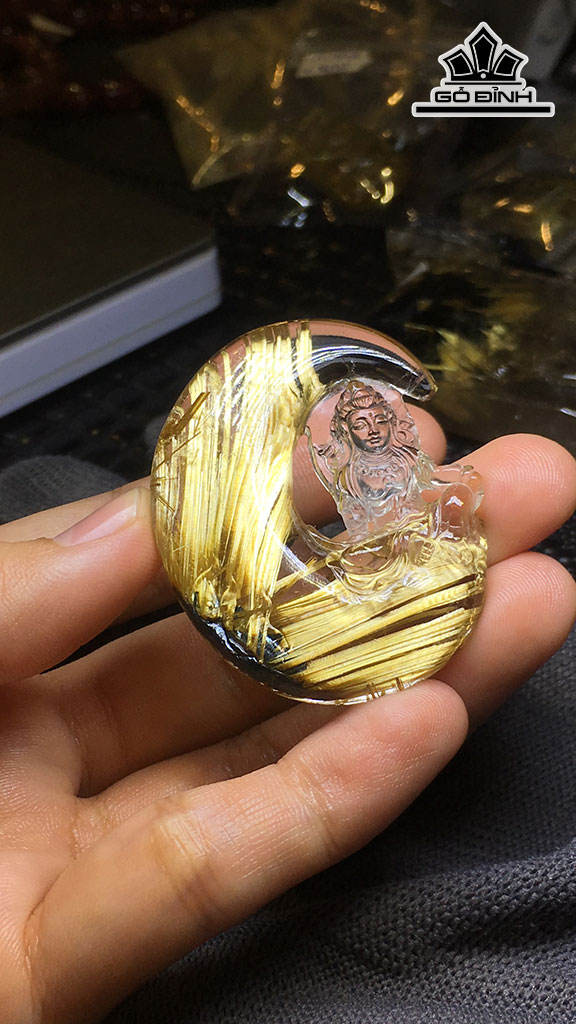 Mặt Dây Chuyền Đá Thạch Anh Tóc Vàng Cao 45,4 Ngang 37 Sâu 11,8 (mm) 24,2gr