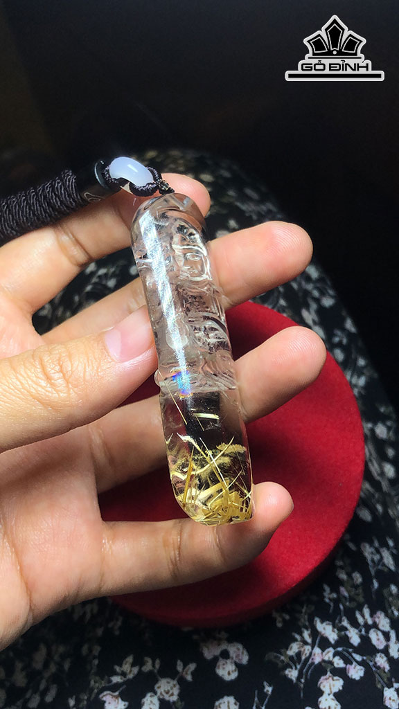 Mặt Dây Chuyền Phật Bản Mệnh Đá Thạch Anh Tóc Vàng Cao 68,6 Ngang 28,8 Sâu 9,8 (mm) 31,6gr