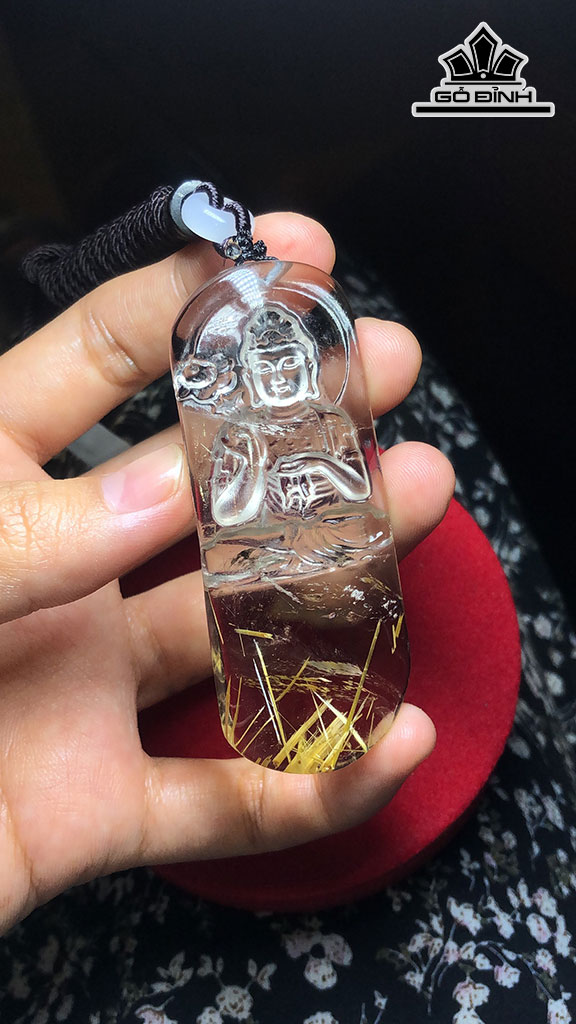 Mặt Dây Chuyền Phật Bản Mệnh Đá Thạch Anh Tóc Vàng Cao 68,6 Ngang 28,8 Sâu 9,8 (mm) 31,6gr