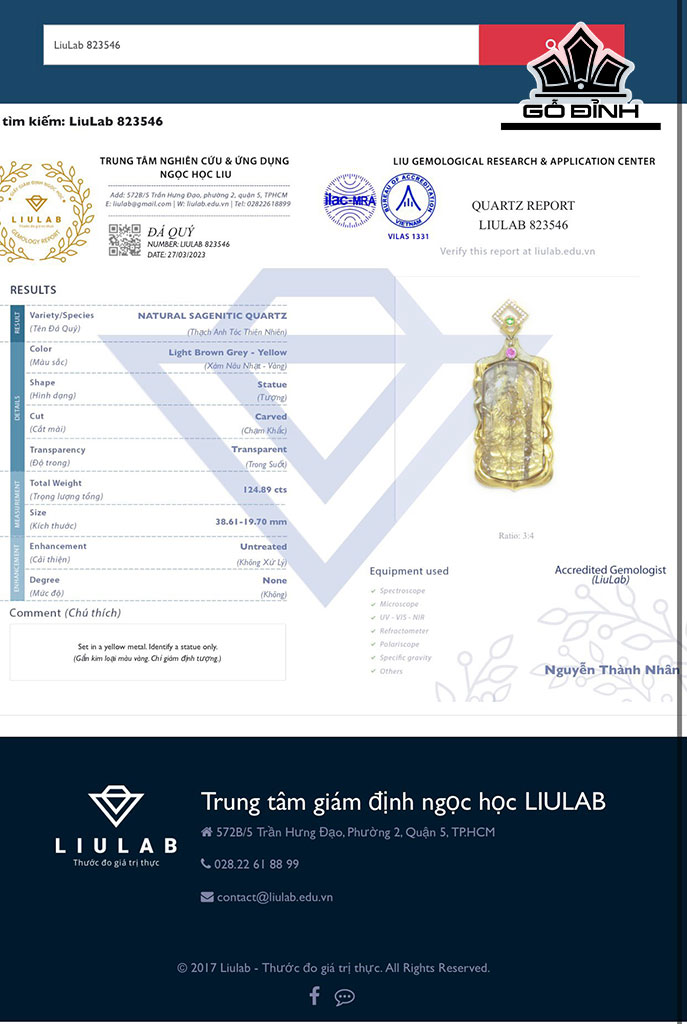 Mặt Dây Chuyền Quan Âm Đá Thạch Anh Tóc Vàng Cao 38,61 Ngang 19,7 (mm) 124,89cts